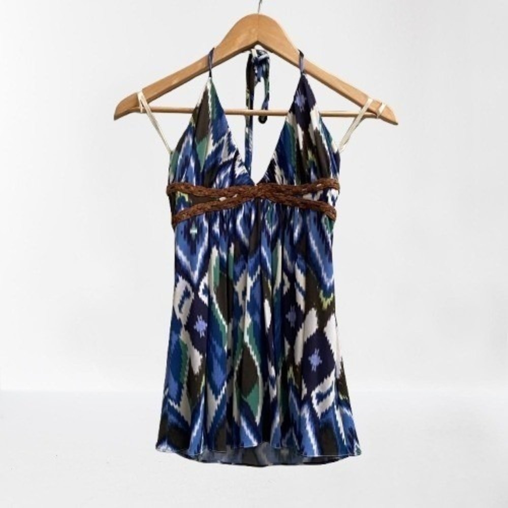 NEW Sky Halter Top Women's Patterned Deep V Leather Braid XS